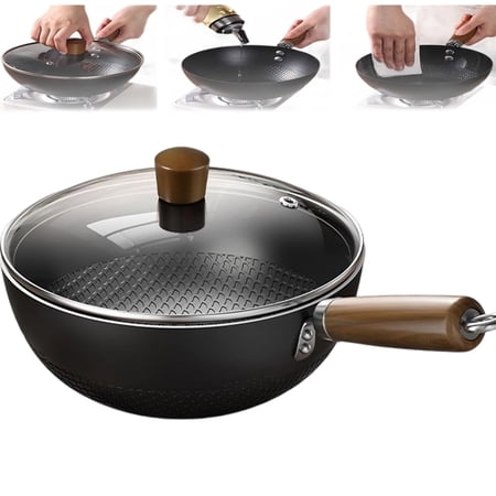 Fish Scale Pattern Flat Bottom Non-Stick Pan, 7.9?, 8.7?, 9.5?, 10.3?, 11.1? Uncoated Non-Stick Household Cooking Pan, Dishwasher Friendly Cleanup, for Searing, Stir Fry