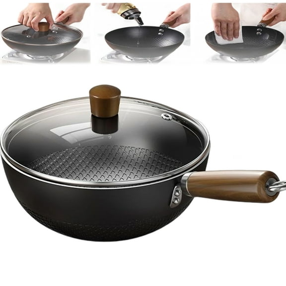 Fish Scale Pattern Flat Bottom Non-Stick Pan, 7.9″, 8.7″, 9.5″, 10.3″, 11.1″ Uncoated Non-Stick Household Cooking Pan, Dishwasher Friendly Cleanup, for Searing, Stir Fry