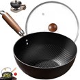 thumbnail image 1 of Fish Scale Pattern Flat Bottom Non-Stick Pan, 7.9/9.5/10.2 Inche Carbon Steel Woks & Stir-Fry Pans Nonstick with Glass Lid, Nitriding Anti-rust Coated Flat Bottom Small Wok, 1 of 7