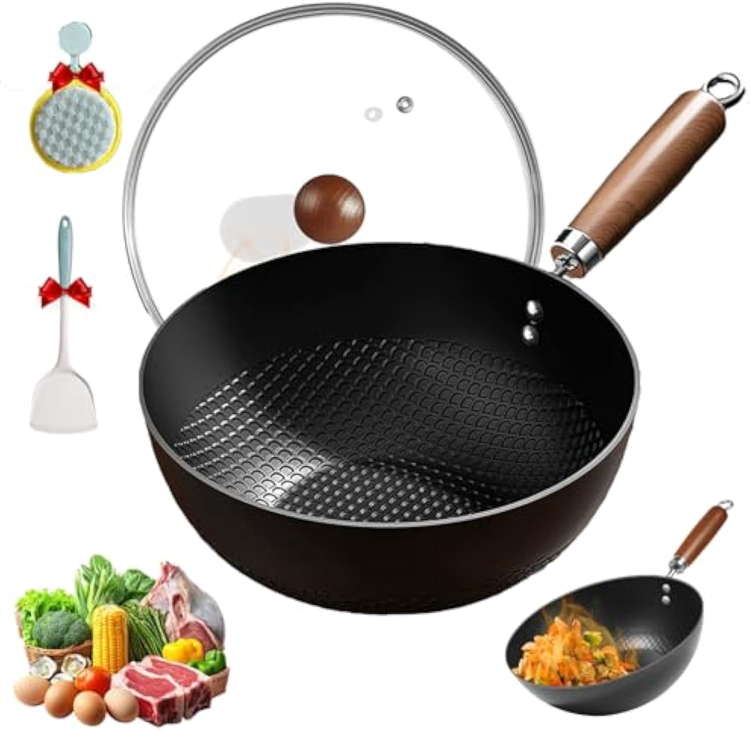 Pan No Pattern Fish Scale Pattern Flat Bottom Non-Stick Pan, 7.9/9.5/10.2 Inche Carbon ...