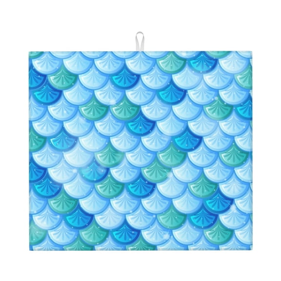 Fish Scale Pattern Kitchen Drying Mat 18x16 Inch Ultra Absorbent Countertop Mat Foldable with Hanging Loop