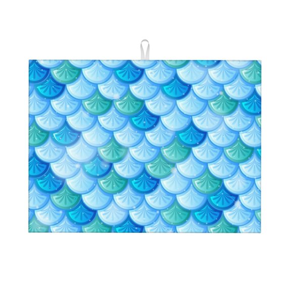 Fish Scale Pattern Large Kitchen Drying Mat 18x24 Inch Ultra Absorbent Dish Drying Mats Foldable Countertop Protector