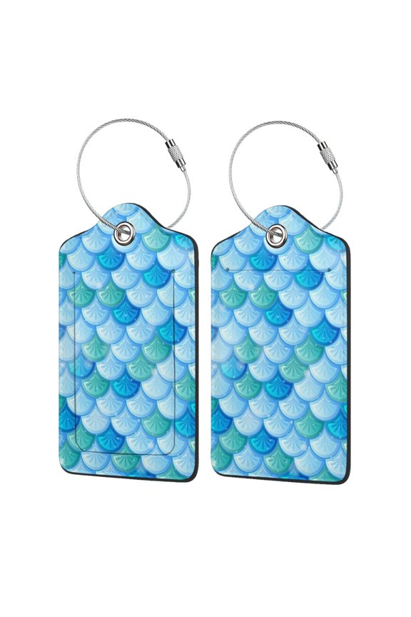 Fish Scale Pattern Luggage Tag for Suitcase 2 Pack Leather Travel Bag Baggage Identifiers Privacy Cover ID Label