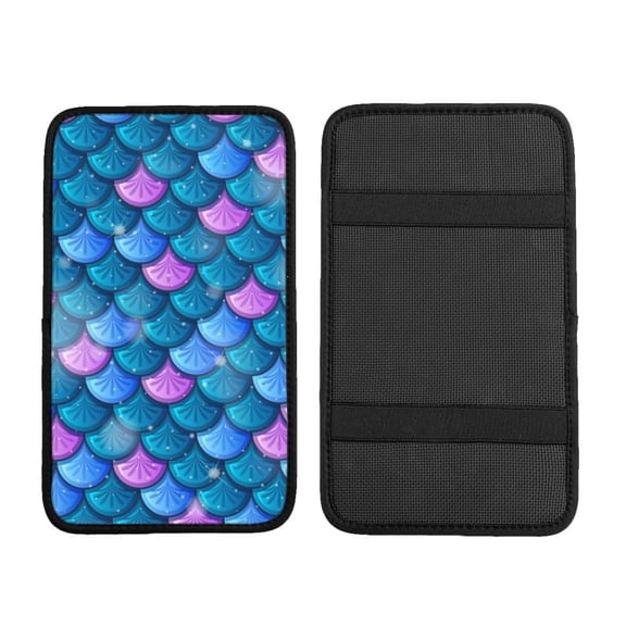 Fish Scale Sea Skin Car Armrest Cover Center Console Pad - Neoprene Cushion with Elastic Straps Universal Fit for Vehicles SUV
