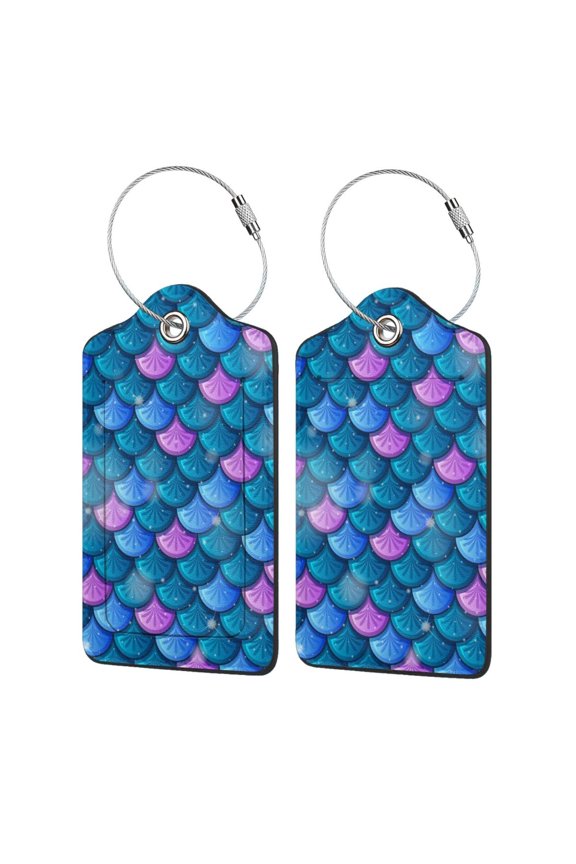 Fish Scale Sea Skin Luggage Tag for Suitcase 2 Pack Leather Travel Bag Baggage Identifiers Privacy Cover ID Label