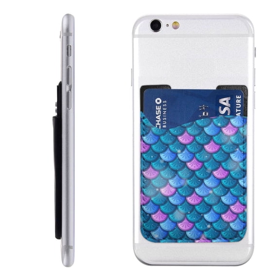 Fish Scale Sea Skin Phone Card Holder Stick On ID Credit Card Wallet Cell Phone Case Pouch Sleeve Pocket for iPhone Android Smartphones