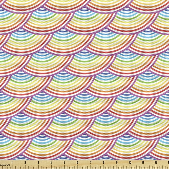 Ambesonne Fish Scale Fabric by the Yard Upholstery, Rainbow Circles, 10 Yards, Multicolor