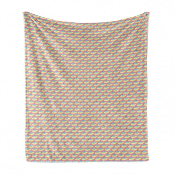 Fish Scale Soft Flannel Fleece Blanket, Diagonal Circles Pattern in Rainbow Colors Geometric Japanese Wave Tile Design, Cozy Plush for Indoor and Outdoor Use, 60" x 80", Multicolor, by Ambesonne