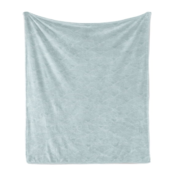 Fish Scale Soft Flannel Fleece Throw Blanket, Hand Drawn Doodle Style Waving Lines Pastel Shaded Abstract Pattern, Cozy Plush for Indoor and Outdoor Use, 50" x 60", Pale Blue Grey White, by Ambesonne