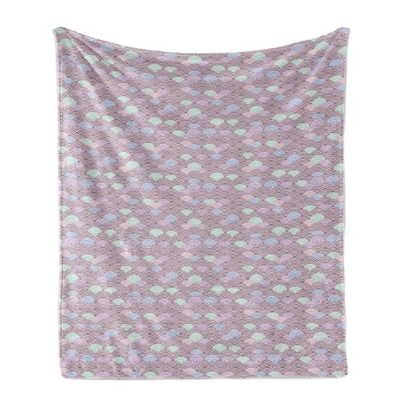 Fish Scale Soft Flannel Fleece Throw Blanket, Japanese Wave Circle Pattern with Pastel Colors Vintage Retro, Cozy Plush for Indoor and Outdoor Use, 50" x 70", Mauve Taupe Multicolor, by Ambesonne