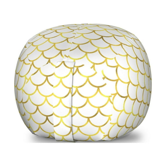 Fish Scale Storage Toy Bag Chair, Simplistic Contemporary Style Japanese Waves with Ombre Color Details, Stuffed Animal Organizer Washable Bag, Large Size, Yellow and White, by Ambesonne