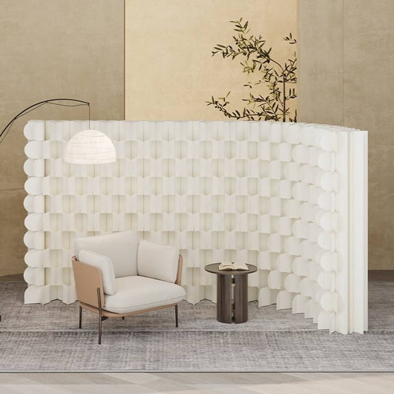 Fish Scale Textured Accordion Kraft Paper Room Divider, Foldable Bendable Freestanding Partition Screen for Living Room Bedroom Studio Decor