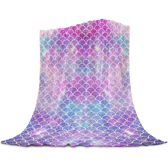 Fish Scale Throw Blanket, Ombre Beauty Mermaid Fish Scale Soft Flannel Fleece Bed Blacket for Couch, Throw Blanket for Cover Men Women Aults Kids Girls Boys 50"x60"