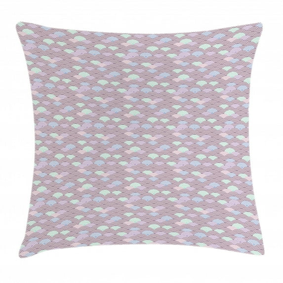 Fish Scale Throw Pillow Cushion Cover, Japanese Wave Circle Pattern with Pastel Colors Vintage Retro, Decorative Square Accent Pillow Case, 18 X 18 Inches, Mauve Taupe and Multicolor, by Ambesonne