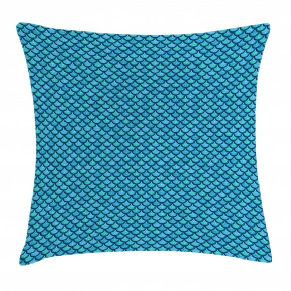 Fish Scale Throw Pillow Cushion Cover, Nautical Design with Realistic Graphic Water Drops on Half Circles Print, Decorative Square Accent Pillow Case, 20 X 20 Inches, Blue and Turquoise, by Ambesonne