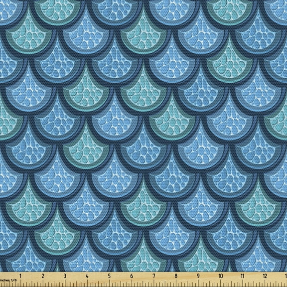 Ambesonne Fish Scale Fabric by the Yard Upholstery, Waterdrop Circles, 1 Yard, Blue and Turquoise