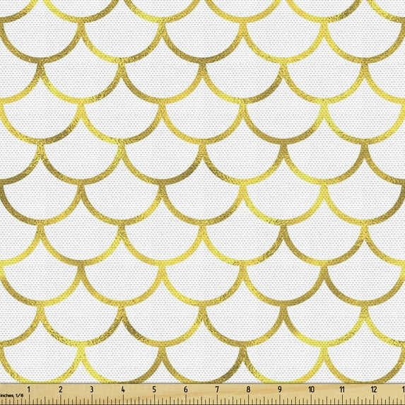 Ambesonne Fish Scale Fabric by the Yard Upholstery, Ombre Waves, 3 Yards, Yellow and White