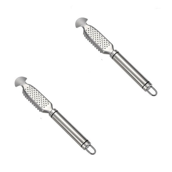Fish Scaler 2-in-1 Kitchen Tool Stainless Steel Fish Scaler Peeler and Ginger Grater Garlic Grinder Multi Purpose Scraper Cooking Food Prep Easy to Clean Durable Utensil Set Kitchen Tool
