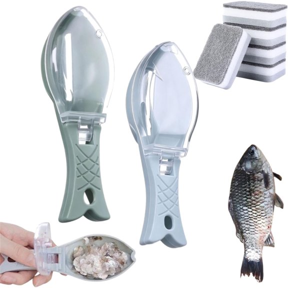 Fish Scaler with Collection Container,Fish Skin Graters Cleaning (2C) | Thickened Plastic Fish Scale Scraper,Make Fish Cleaningfaster & Easier - No Moreflying Scales