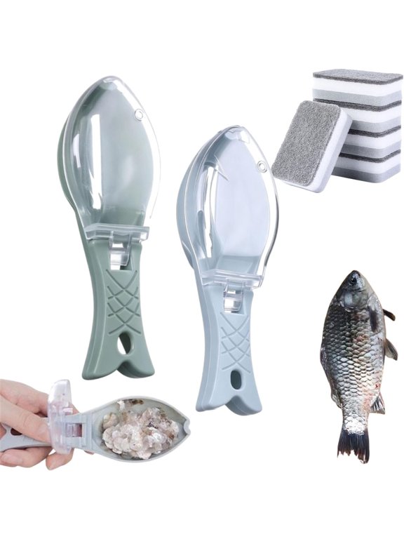 Fish Scaler with Collection Container,Fish Skin Graters Cleaning (2C) | Thickened Plastic Fish Scale Scraper,Make Fish Cleaningfaster & Easier - No Moreflying Scales