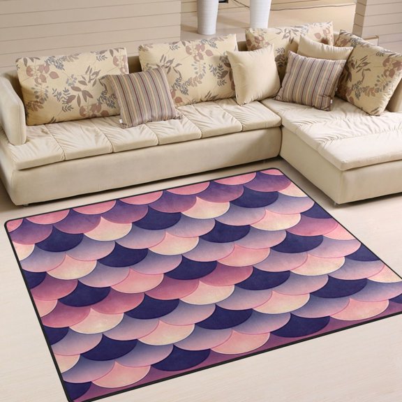 Fish Scales Area Rug Washable 80 x 58 Floor Carpet Mat Non Slip for Bedroom Living Room Home Decor