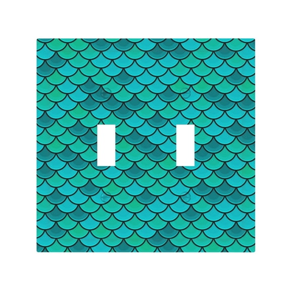 Fish Scales Blue Geometric 2 Gang Switch Wall Plate Decorative Double Toggle Cover with 4 Painted Screws for Home & Commercial Use