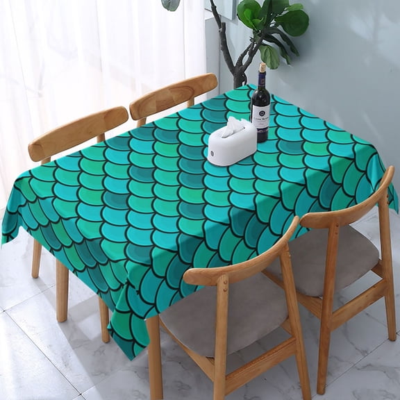 Fish Scales Blue Geometric Rectangular Tablecloth 54"x 72" Waterproof Rectangle Table Cover Cloth for Kitchen Dining Room Picnic Home Party