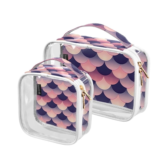 Fish Scales Clear Cosmetic Bags with Handles PVC Toiletry Bags Zipper Waterproof Portable for Traveling 2 Pcs