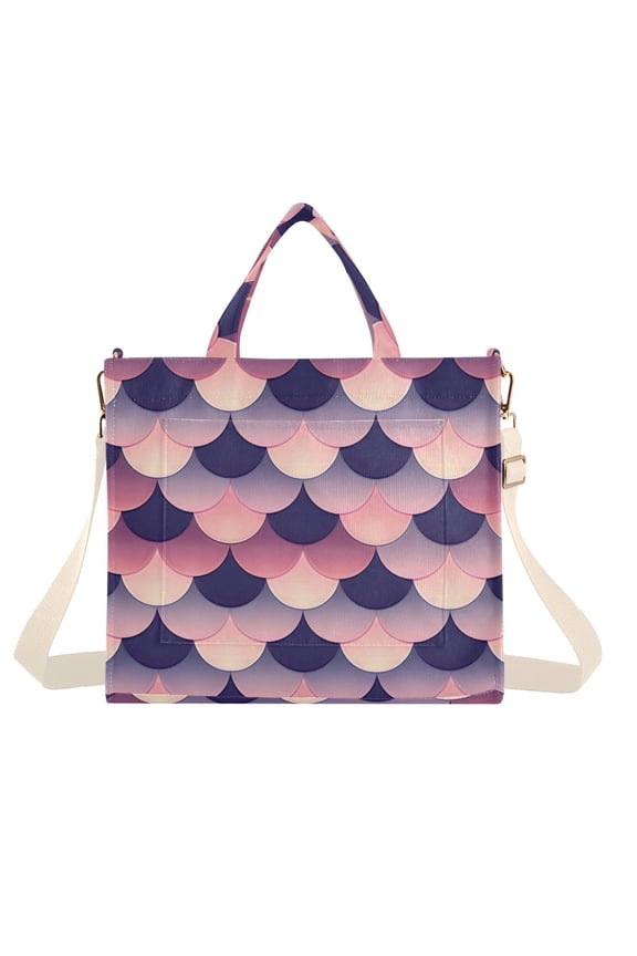 Fish Scales Corduroy Tote Bag Handbag Large Messenger Bag Shoulder Crossbody Zipper Bag Purse