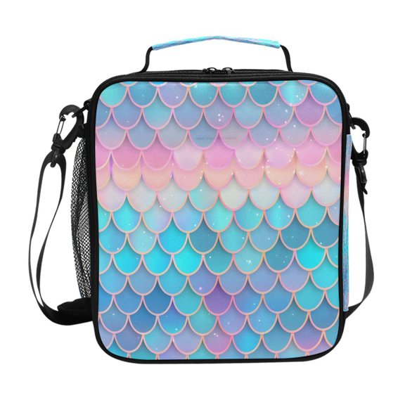 Fish Scales Dreamy Color Insulated Lunch Bag Reusable Lunch Box Lunch Container with Straps