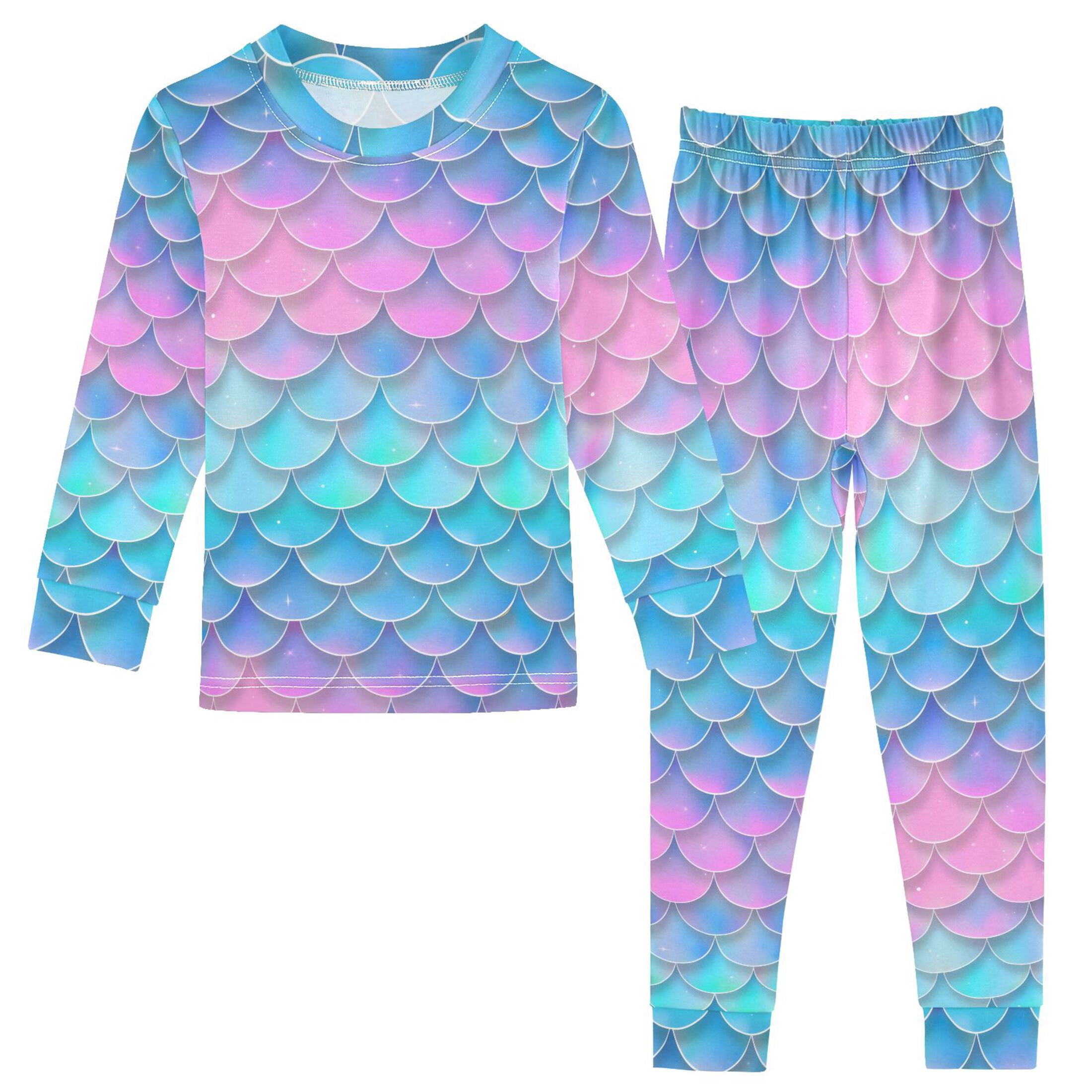 Fish Scales Gradient Color Cotton Pajama Set Long Sleeve Top and Pants ...