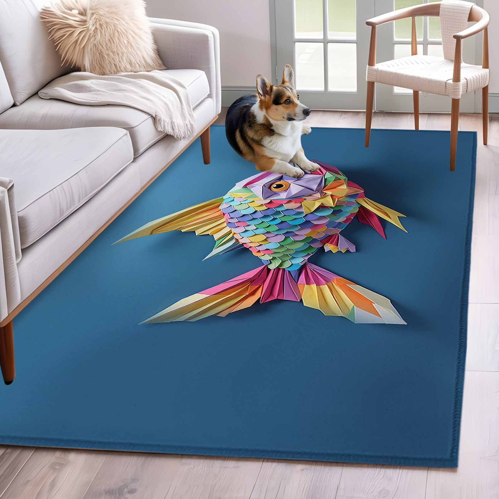 Fish Scales Paper 4x6 Area Rugs for Living Room, Eyes Tail Mouth Fins ...