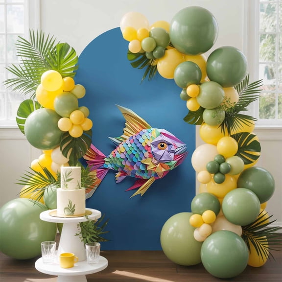 Fish Scales Paper Arch Backdrop Cover, 6.6FT, Eyes Tail Mouth Fins Overlay Spandex Arch Covers Double-Sided Backdrop for Wedding Birthday Party Photo Background Decoration