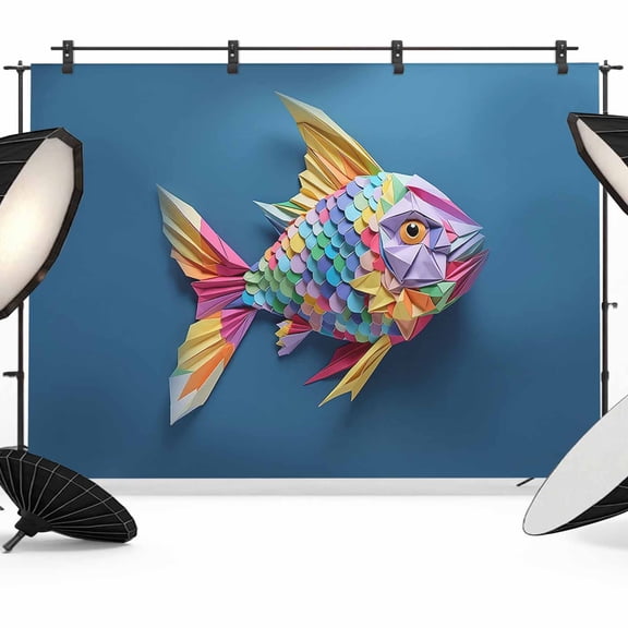 Fish Scales Paper Backdrop for Photography, Eyes Tail Mouth Fins Overlay Photo Backdrop Portrait Background Party Banner Photo Backgrounds for Studio Booth Props, 10x8ft