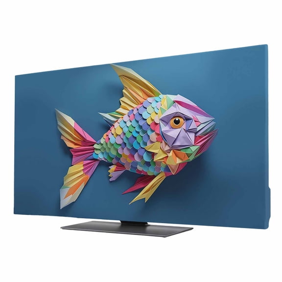 Fish Scales Paper TV Dust Cover 24 Inch, Eyes Tail Mouth Fins Overlay Computer Monitor Cover Dustproof Stretchable Indoor TV Screen Protector for LED LCD Universal Monitors