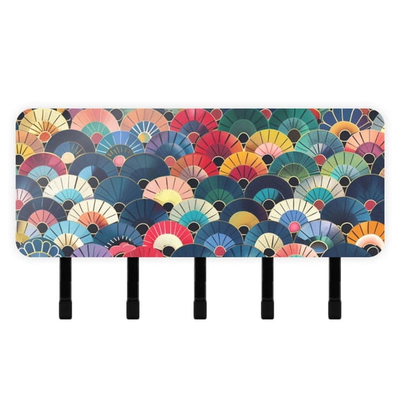 Fish Scales with Flowers Key Holder for Wall Mail Holder Organizer with 5 Key Hooks Wall Mount Key Rack with Shelf