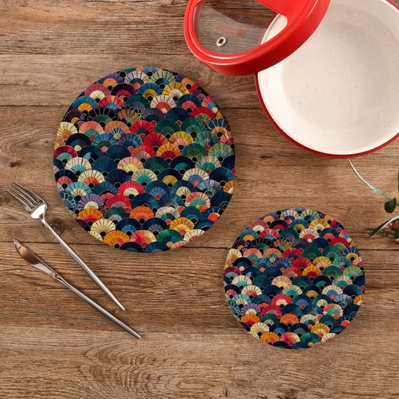 Fish Scales with Flowers Trivet Mats Set Cotton Woven Non-Slip Pot Holders Heat Resistant for Hot Pots Pans Dishes Pats