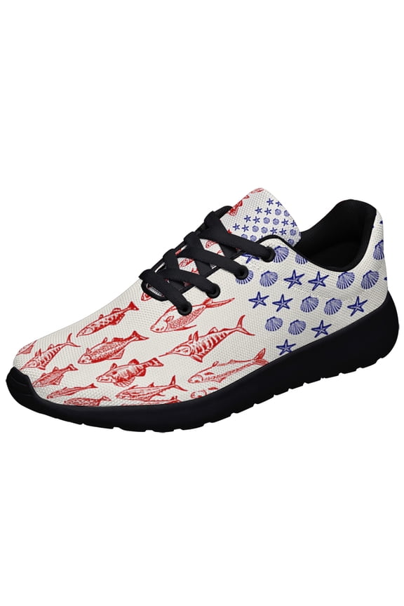 Fish Sea Shells American flag Shoes Sneakers Black Size 8