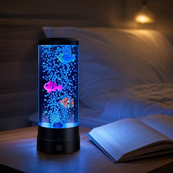 Fish Sensory Lamp, Color Changing LED Aquarium Night Light with Vivid Moving Fish Effect, Remote Control Mood Lamp, Cute Decor for Kidss Bedroom, Home Office and Desktop Ornament