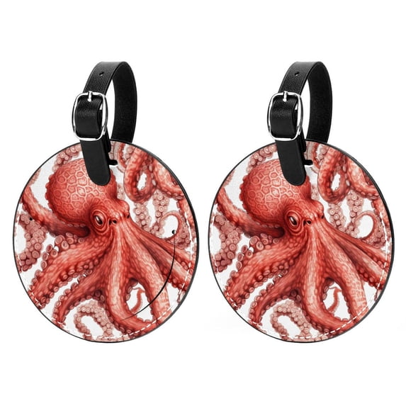 Fish Set of 2pcs PU Leather Round Suitcase Tags with Privacy Cover and Name ID Tag - Ideal for Travel Luggage, Handbags, Backpacks, School Bags