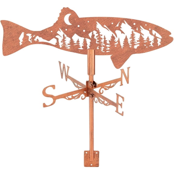 Fish Shape Weather Vane Mountain Scene Metal Wind Direction Indicator Measuring Instrument Roof Installation Copper Weathervane
