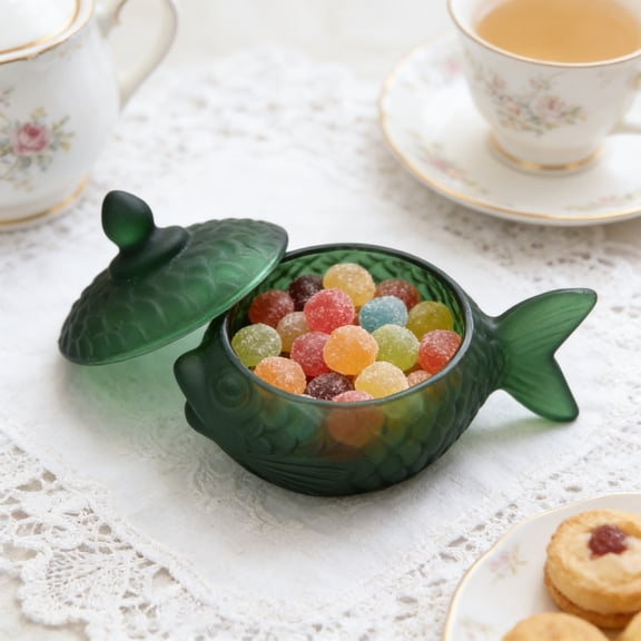 Fish Shaped Glass Storage Jar, Decorative Candy Jar, Dried Fruit Container, Coffee Bean Organizer, Handcrafted Art Glass Ornament, Home Kitchen Storage, Gift Storage Jar, Elegant Candy Jar
