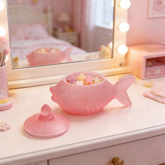Fish Shaped Glass Storage Jar with Lid for Candy, Snacks, Coffee Beans and Small Items – Hand Blown Decorative Container for Kitchen, Living Room or Office