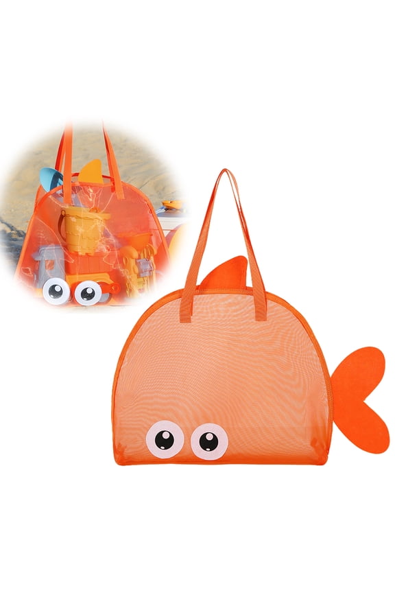 Fish Shaped Mesh Bag, Beach Toy Storage & Shell Collecting Bag – Kids Sand Toy Organizer with Quick-Dry Mesh, Bright Color