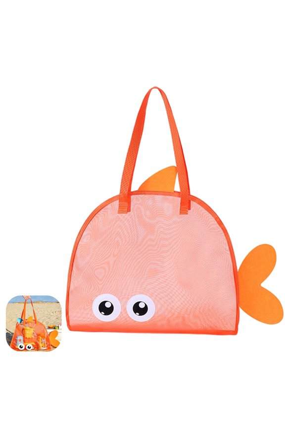 Fish Shaped Mesh Beach Bag, Beach Shell Collecting Bag, Outdoor Sand storage Pouch, Big Eyes Sea Shell Bag, Portable Mesh Storage Handbag, Pool Tote Bag for Summer Birthday Holiday Gift, Orange