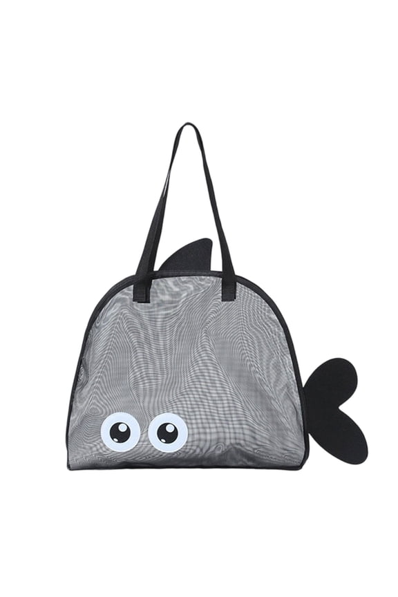 Fish Shaped Mesh Beach Bag, Beach Shell Collecting Bag, Outdoor Sand storage Pouch, Big Eyes Sea Shell Bag, Portable Mesh Storage Handbag, Pool Tote Bag for Summer Birthday Holiday Gift, Black