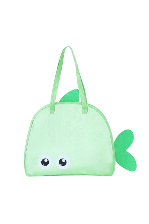 Fish Shaped Mesh Beach Bag, Beach Shell Collecting Bag, Outdoor Sand storage Pouch, Big Eyes Sea Shell Bag, Portable Mesh Storage Handbag, Pool Tote Bag for Summer Birthday Holiday Gift, Green