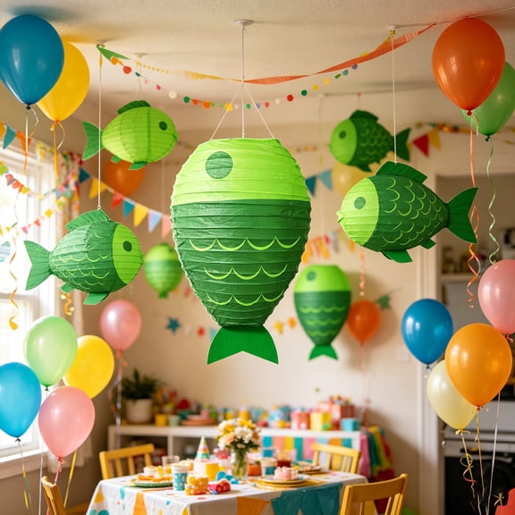 Fish Shaped Paper Lanterns Foldable Hanging Paper Lamp Indoor Outdoor Scene Decor