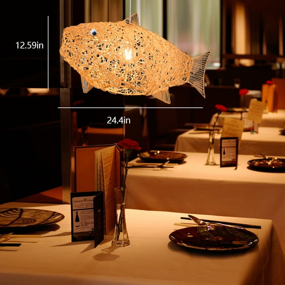 Fish Shaped Rattan Pendant Ceiling Light Hotel Hanging Light Fixture Art Style Modern Wicker Rattan Fish Shade Pendant Light LED Dining Room Ceiling Lamp Fish Shaped Rattan Pendant Ceiling Light