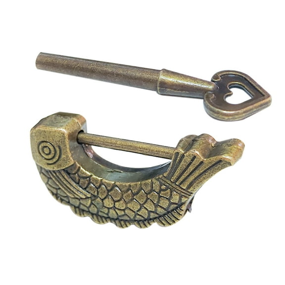 Fish Shaped Retro Padlock Bronze Vintage Lock Antique Fish Pattern Lock Decorative for Jewelry Box & Wooden Suitcases